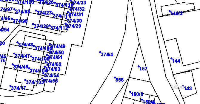 Parcela st. 374/4 v KÚ Radobyčice, Katastrální mapa