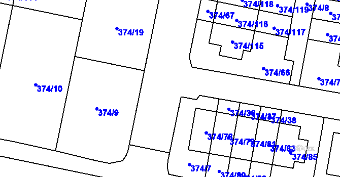 Parcela st. 374/15 v KÚ Radobyčice, Katastrální mapa
