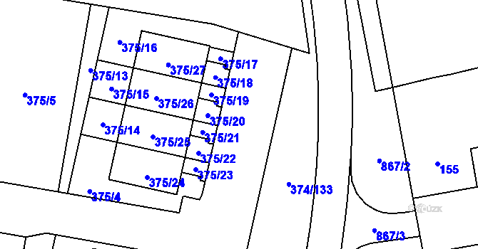 Parcela st. 375/3 v KÚ Radobyčice, Katastrální mapa