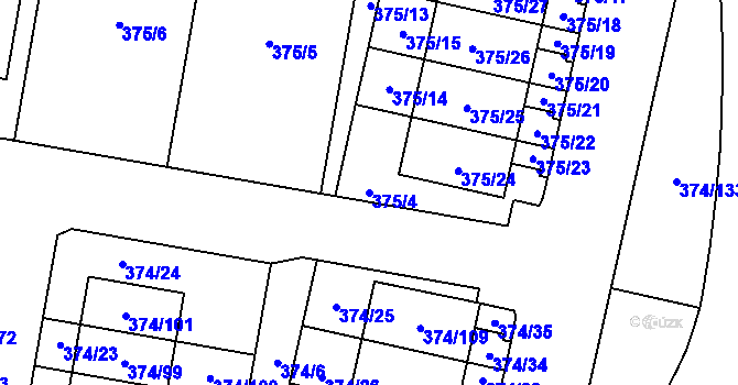 Parcela st. 375/4 v KÚ Radobyčice, Katastrální mapa