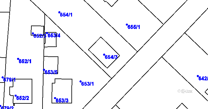 Parcela st. 654/3 v KÚ Radobyčice, Katastrální mapa