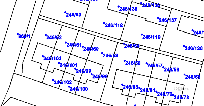 Parcela st. 246/59 v KÚ Radobyčice, Katastrální mapa