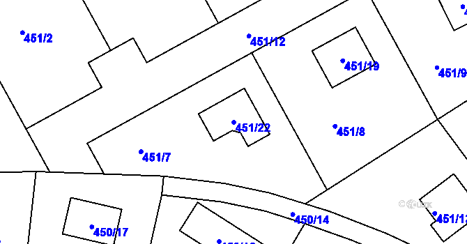 Parcela st. 451/22 v KÚ Radobyčice, Katastrální mapa