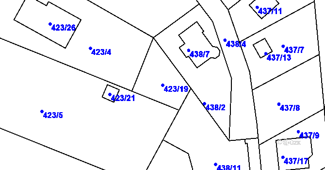 Parcela st. 423/19 v KÚ Radobyčice, Katastrální mapa