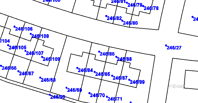 Parcela st. 246/86 v KÚ Radobyčice, Katastrální mapa