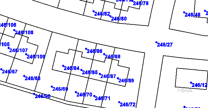 Parcela st. 246/88 v KÚ Radobyčice, Katastrální mapa