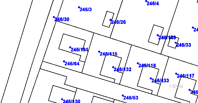Parcela st. 246/115 v KÚ Radobyčice, Katastrální mapa