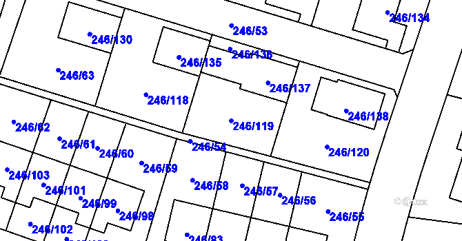 Parcela st. 246/119 v KÚ Radobyčice, Katastrální mapa