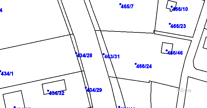 Parcela st. 463/31 v KÚ Radobyčice, Katastrální mapa