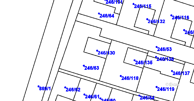 Parcela st. 246/130 v KÚ Radobyčice, Katastrální mapa