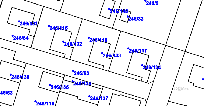 Parcela st. 246/133 v KÚ Radobyčice, Katastrální mapa