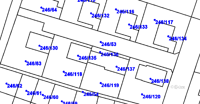 Parcela st. 246/136 v KÚ Radobyčice, Katastrální mapa