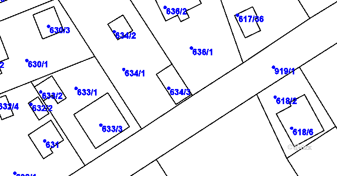 Parcela st. 634/3 v KÚ Radobyčice, Katastrální mapa