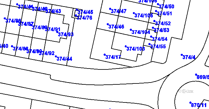 Parcela st. 374/17 v KÚ Radobyčice, Katastrální mapa