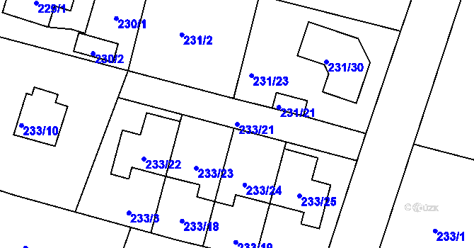 Parcela st. 233/21 v KÚ Radobyčice, Katastrální mapa