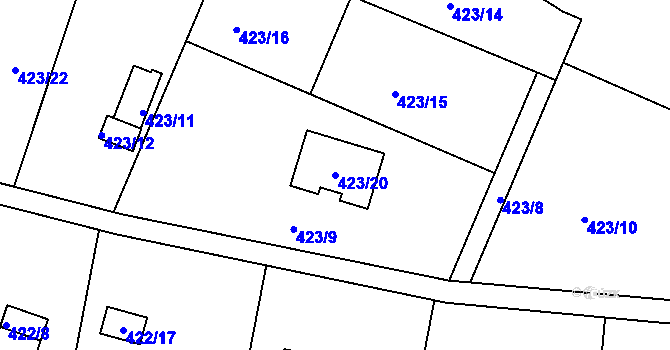 Parcela st. 423/20 v KÚ Radobyčice, Katastrální mapa