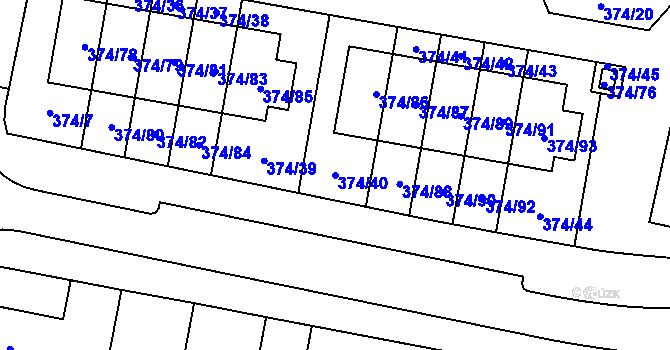Parcela st. 374/40 v KÚ Radobyčice, Katastrální mapa