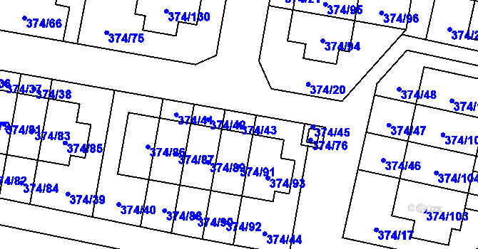 Parcela st. 374/43 v KÚ Radobyčice, Katastrální mapa