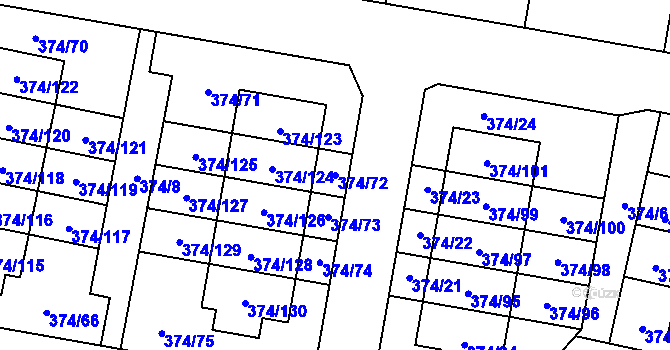 Parcela st. 374/72 v KÚ Radobyčice, Katastrální mapa