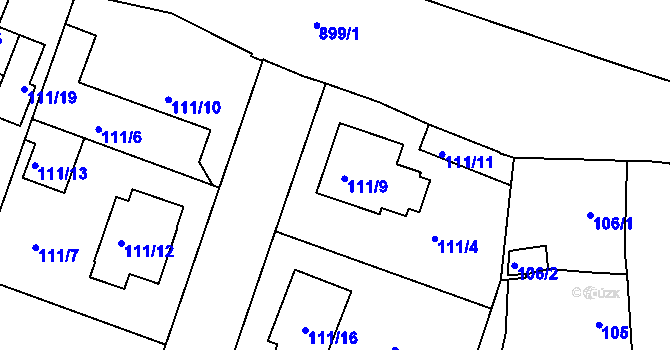 Parcela st. 111/9 v KÚ Radobyčice, Katastrální mapa