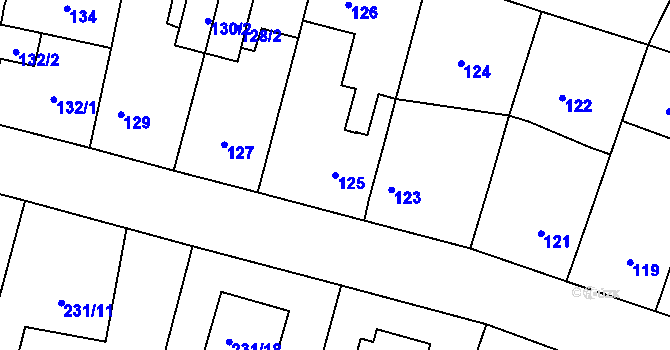 Parcela st. 125 v KÚ Radobyčice, Katastrální mapa
