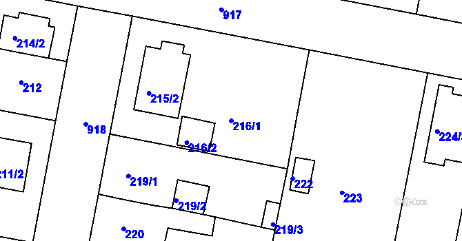 Parcela st. 216/1 v KÚ Radobyčice, Katastrální mapa
