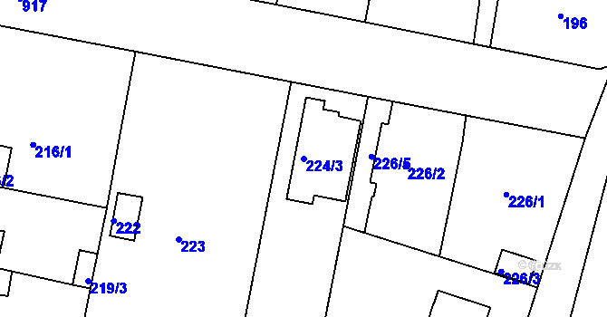 Parcela st. 224/3 v KÚ Radobyčice, Katastrální mapa