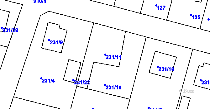 Parcela st. 231/11 v KÚ Radobyčice, Katastrální mapa