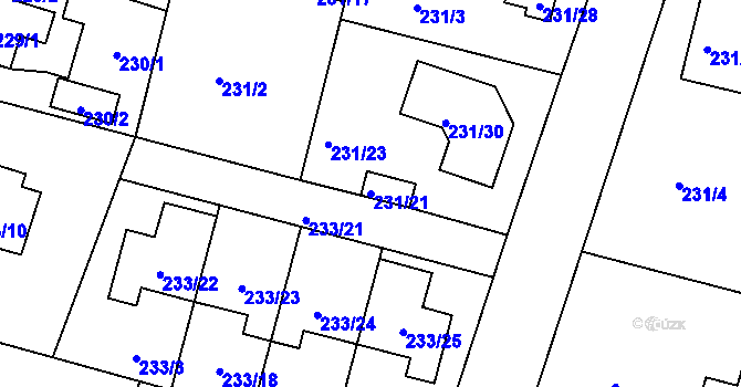 Parcela st. 231/21 v KÚ Radobyčice, Katastrální mapa
