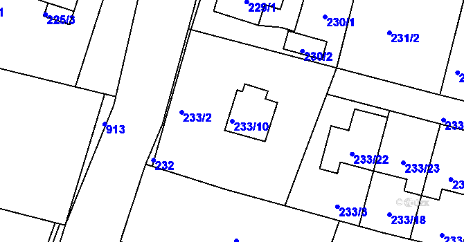 Parcela st. 233/10 v KÚ Radobyčice, Katastrální mapa