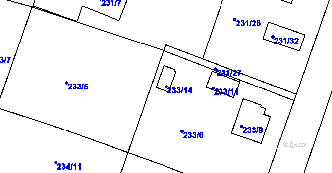Parcela st. 233/14 v KÚ Radobyčice, Katastrální mapa