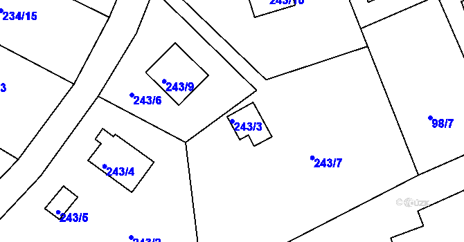 Parcela st. 243/3 v KÚ Radobyčice, Katastrální mapa