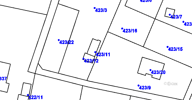 Parcela st. 423/11 v KÚ Radobyčice, Katastrální mapa