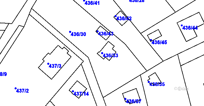 Parcela st. 436/33 v KÚ Radobyčice, Katastrální mapa