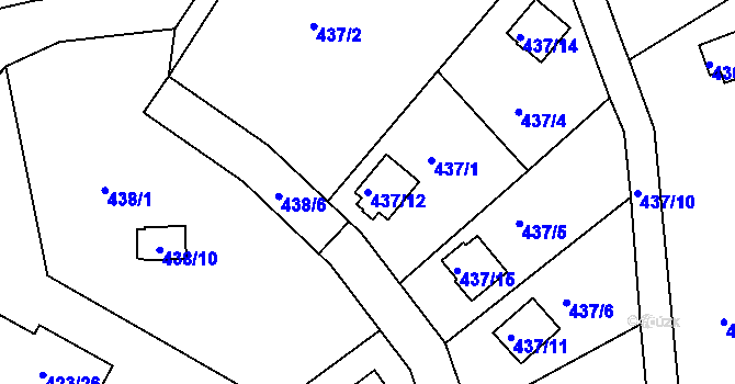 Parcela st. 437/12 v KÚ Radobyčice, Katastrální mapa