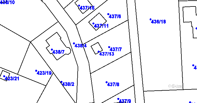 Parcela st. 437/13 v KÚ Radobyčice, Katastrální mapa