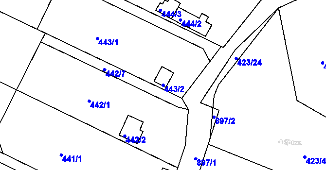 Parcela st. 443/2 v KÚ Radobyčice, Katastrální mapa