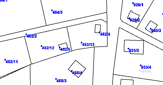 Parcela st. 452/13 v KÚ Radobyčice, Katastrální mapa
