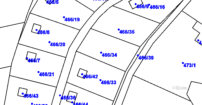 Parcela st. 466/34 v KÚ Radobyčice, Katastrální mapa