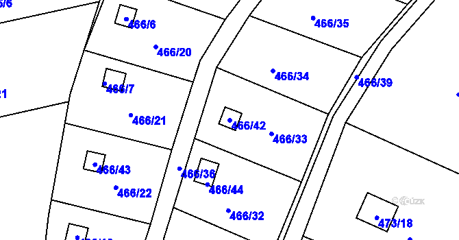 Parcela st. 466/42 v KÚ Radobyčice, Katastrální mapa