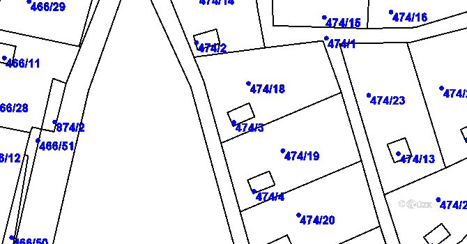 Parcela st. 474/3 v KÚ Radobyčice, Katastrální mapa