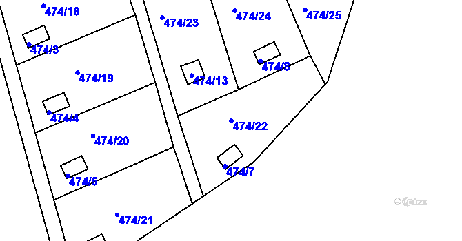 Parcela st. 474/22 v KÚ Radobyčice, Katastrální mapa