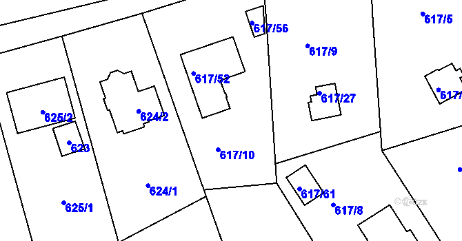 Parcela st. 617/11 v KÚ Radobyčice, Katastrální mapa
