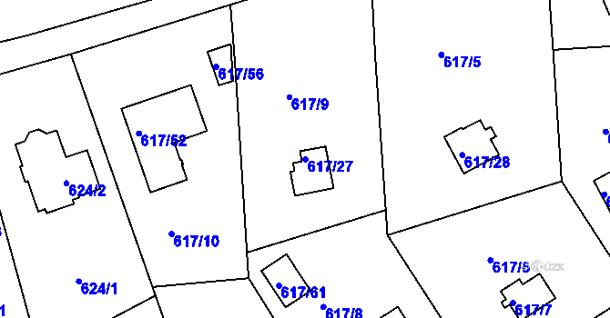 Parcela st. 617/27 v KÚ Radobyčice, Katastrální mapa