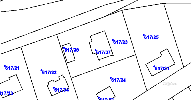 Parcela st. 617/37 v KÚ Radobyčice, Katastrální mapa