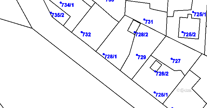 Parcela st. 728/1 v KÚ Radobyčice, Katastrální mapa