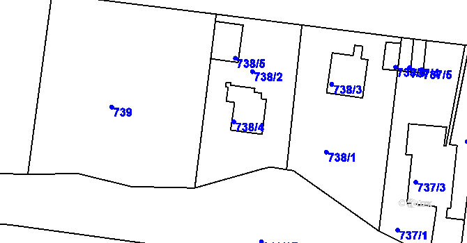 Parcela st. 738/4 v KÚ Radobyčice, Katastrální mapa