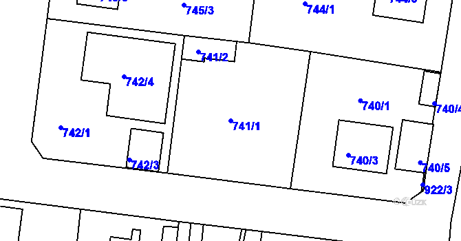 Parcela st. 741/1 v KÚ Radobyčice, Katastrální mapa