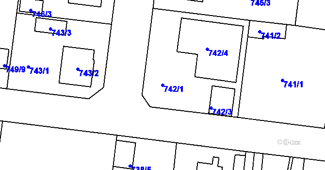 Parcela st. 742/1 v KÚ Radobyčice, Katastrální mapa