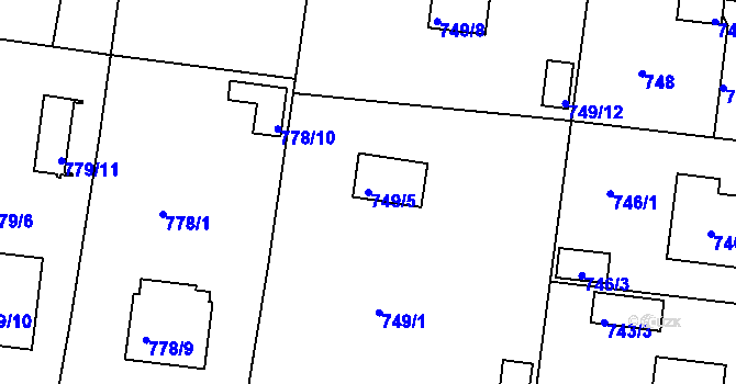 Parcela st. 749/5 v KÚ Radobyčice, Katastrální mapa